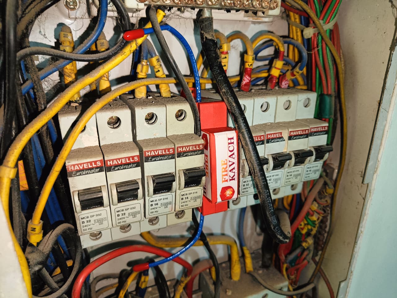 Close view of actual FireKavach installation in electrical panel